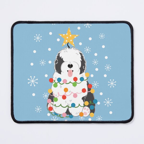 Item preview, Black White Old English Sheepdog Christmas Tree 3 designed and sold by Lulupainting.