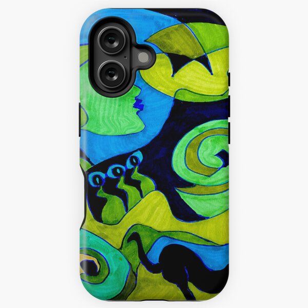 Black Cat Stretching with Black Bird and Woman iPhone Tough Case