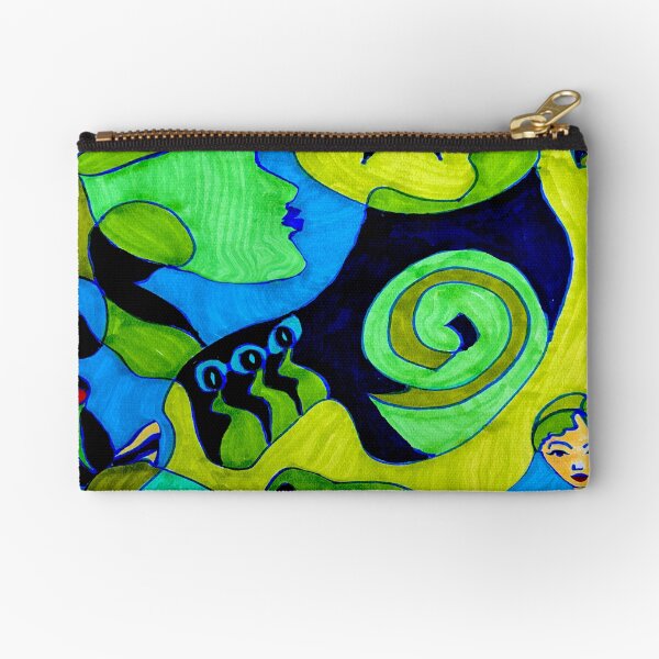 Black Cat Stretching with Black Bird and Woman Zipper Pouch