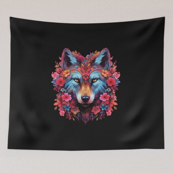 Item preview, Colorful Wolf With Flowers designed and sold by World Of  Designs.