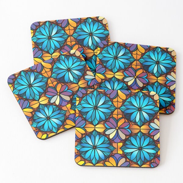 Item preview, Stained Glass Floral Elegance in Light Orange and Azure designed and sold by minjagoods.