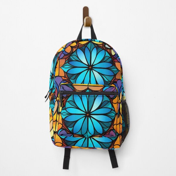 Item preview, Stained Glass Floral Elegance in Light Orange and Azure designed and sold by minjagoods.