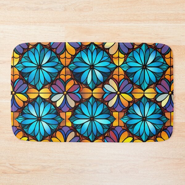Item preview, Stained Glass Floral Elegance in Light Orange and Azure designed and sold by minjagoods.