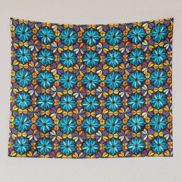 Item preview, Stained Glass Floral Elegance in Light Orange and Azure designed and sold by minjagoods.