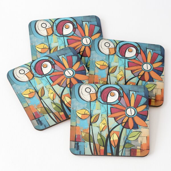 Item preview, colorful flowers in abstract style designed and sold by inkArtistryfine.