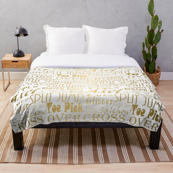 Figure Skating Subway Style Typographic Design Gold Foil Throw Blanket