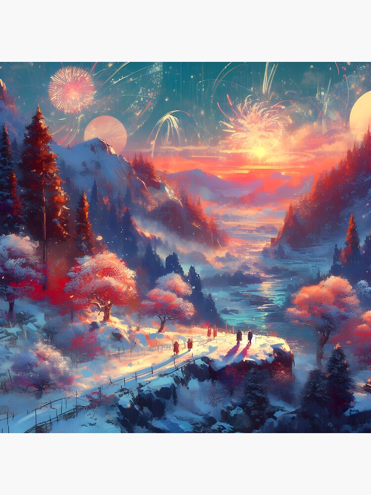 Thumbnail 3 of 3, Sticker, The New Year in Hisseii - Nature Landscape designed and sold by cokemann.
