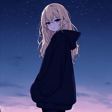 Emo Anime Chica Linda Puesta De Sol Estética Pegatina