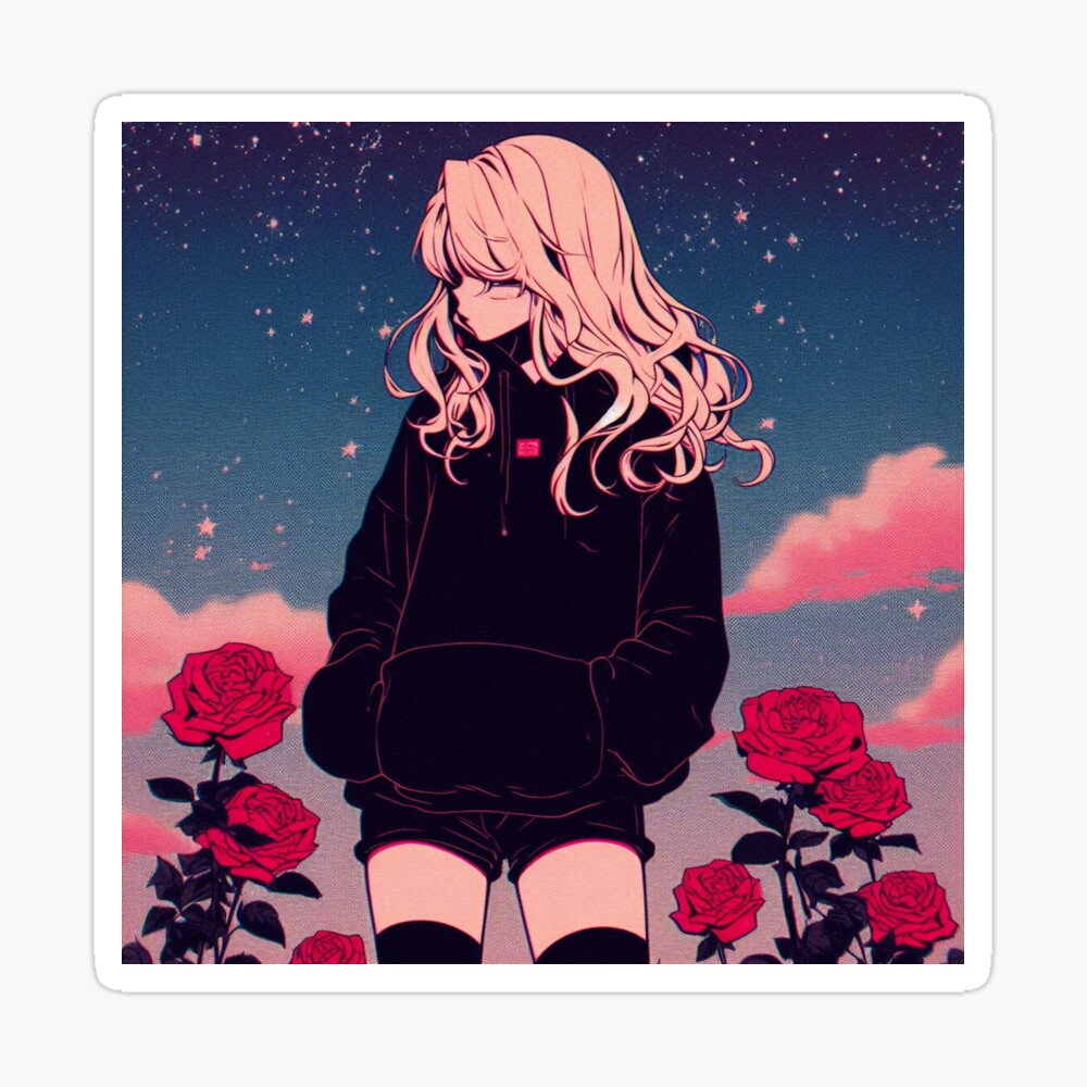 Emo Blonde Anime Girl with Roses Aesthetic