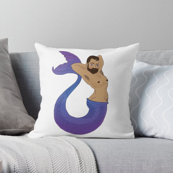 Alluring Blue Merman Throw Pillow