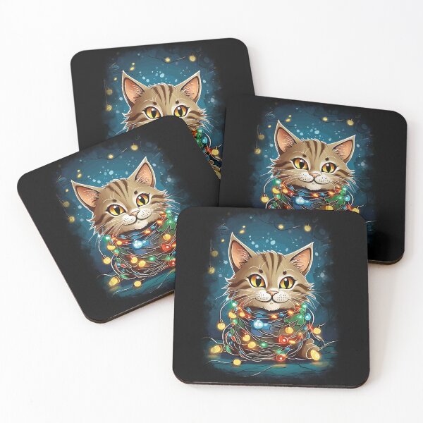 Item preview, Cat Tangled in Christmas Lights Santa designed and sold by Peculiarts.