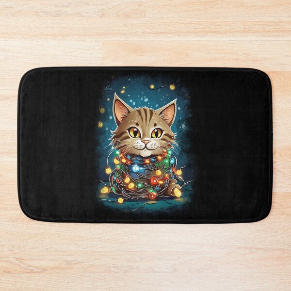 Artikelvorschau, Katze verheddert sich in Weihnachtsbeleuchtung entworfen und verkauft von Peculiarts.