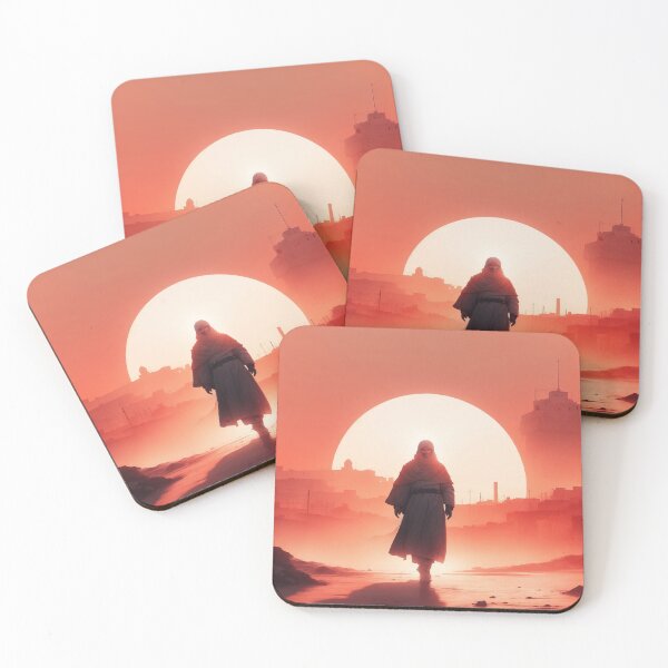 Item preview, man in desert dunes red sun silhouette end of world town designed and sold by Meena-tta.