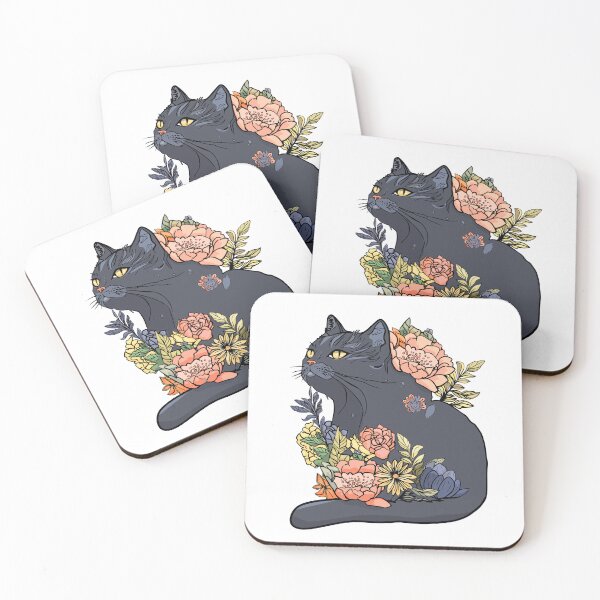 Item preview, Mystical black cat with flowers. Aesthetically magical print designed and sold by Anastasiia Yurevych.