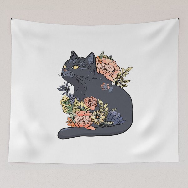 Item preview, Mystical black cat with flowers. Aesthetically magical print designed and sold by Anastasiia Yurevych.