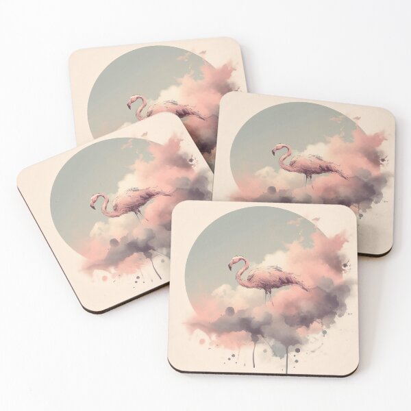 Item preview, Flamingo in circle splash watercolour painting clouds pastel  designed and sold by Meena-tta.