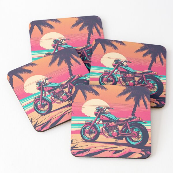 Item preview, Riding the Retro Wave Beach Motorcycle in Vintage Style 3 designed and sold by PatternXS.