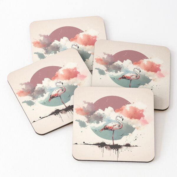 Item preview, Flamingo in circle splash watercolour painting clouds pastel  designed and sold by Meena-tta.
