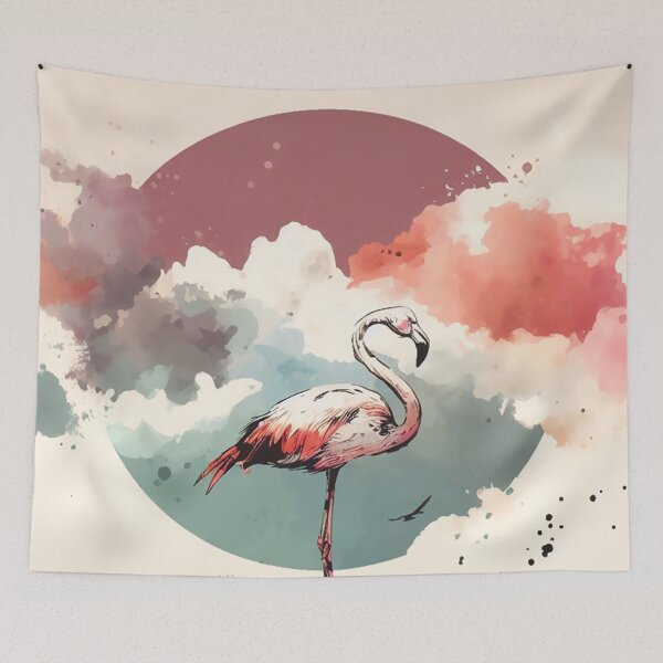 Item preview, Flamingo in circle splash watercolour painting clouds pastel  designed and sold by Meena-tta.