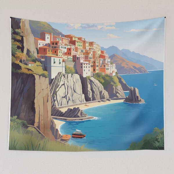 Item preview, A Vintage Travel Illustration of Cinque Terre - Italy  designed and sold by GoodOldVintage.