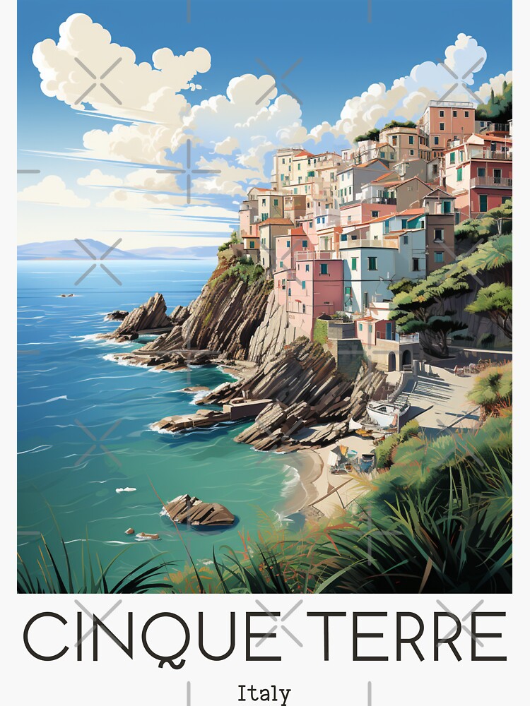 Thumbnail 3 of 3, Sticker, A Vintage Travel Illustration of Cinque Terre - Italy designed and sold by GoodOldVintage.