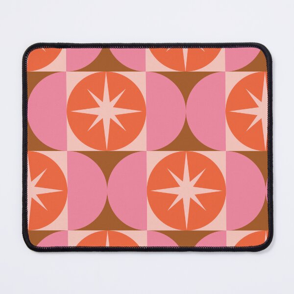 Item preview, Mid Century Starbursts on Orange Circles and Pink Half Circles Pattern designed and sold by Yasminepatterns .