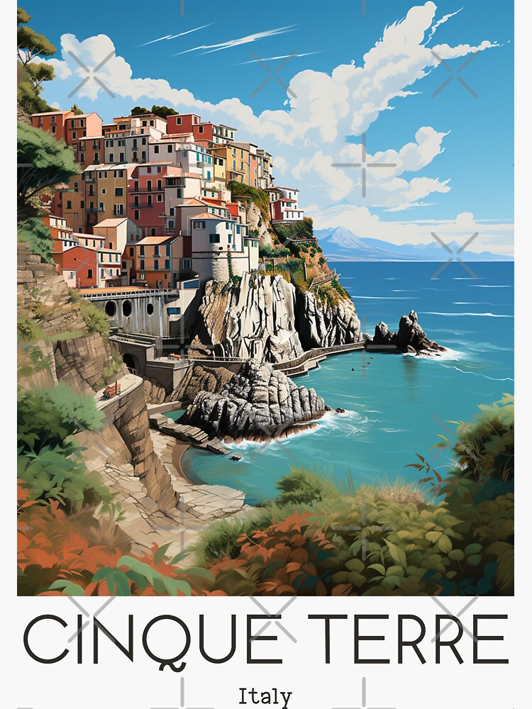 Thumbnail 3 of 3, Sticker, A Vintage Travel Illustration of Cinque Terre - Italy designed and sold by GoodOldVintage.