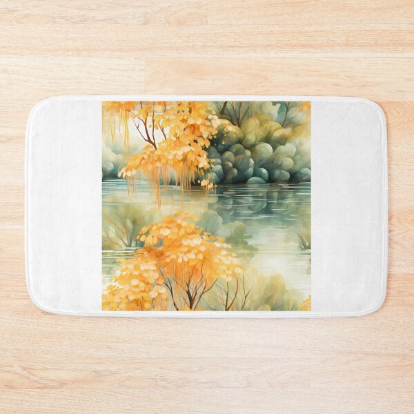 Item preview, Orange Watercolor Floral Tranquil Lakeside designed and sold by BloomPattern.