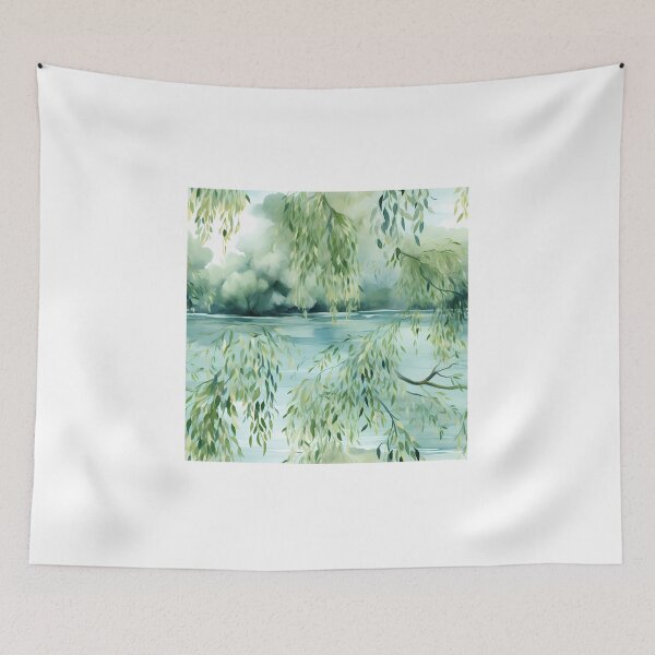 Item preview, Green Watercolor Floral Tranquil Lakeside designed and sold by BloomPattern.