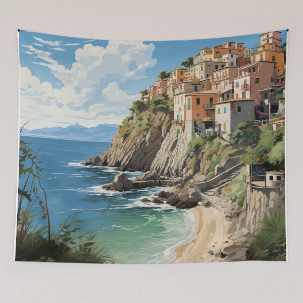 Item preview, A Vintage Travel Illustration of Cinque Terre - Italy  designed and sold by GoodOldVintage.