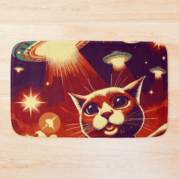 Item preview, Retro vintage cat selfie with UFO designed and sold by TomFrontierArt.