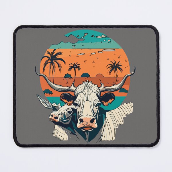 Item preview, Guernsey Cow Retro Vintage Sunset With a Calf and Palme Tree designed and sold by sadedream.