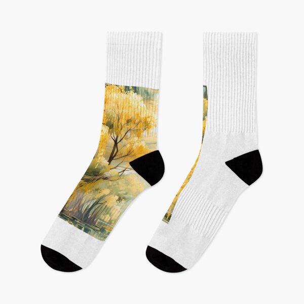 Item preview, Yellow Watercolor Floral Tranquil Lakeside designed and sold by BloomPattern.