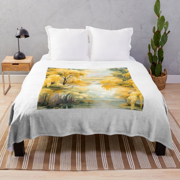 Item preview, Yellow Watercolor Floral Tranquil Lakeside designed and sold by BloomPattern.