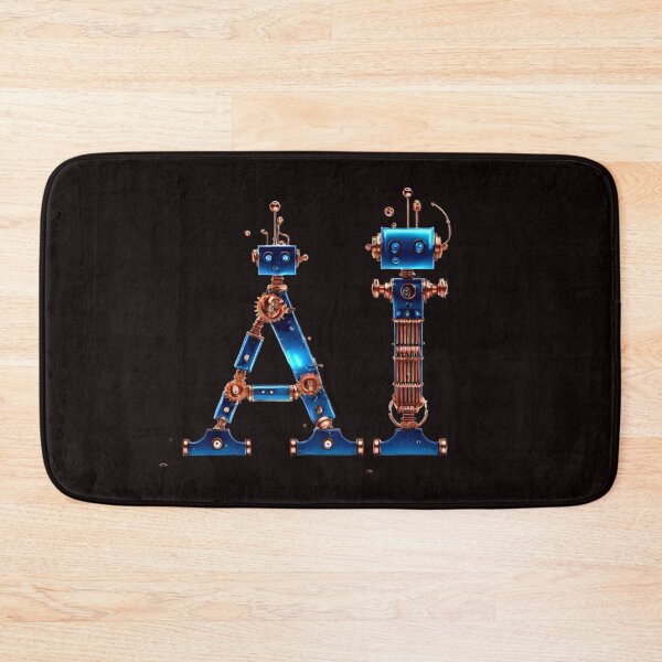 Item preview, The inscription "AI" on a black background - mechanical, robotic, copper, blue. designed and sold by My-fake-places.