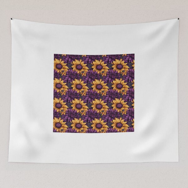 Item preview, Purple & Yellow Vibrant Sunflower Botanical Illustration Pattern designed and sold by BloomPattern.