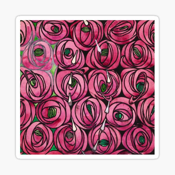 Item preview, “Rose and Teardrop," floral gilded age pattern portrait painting by Charles Rennie Mackintosh, pencil and watercolor on paper  designed and sold by Jéanpaul  Ferro.