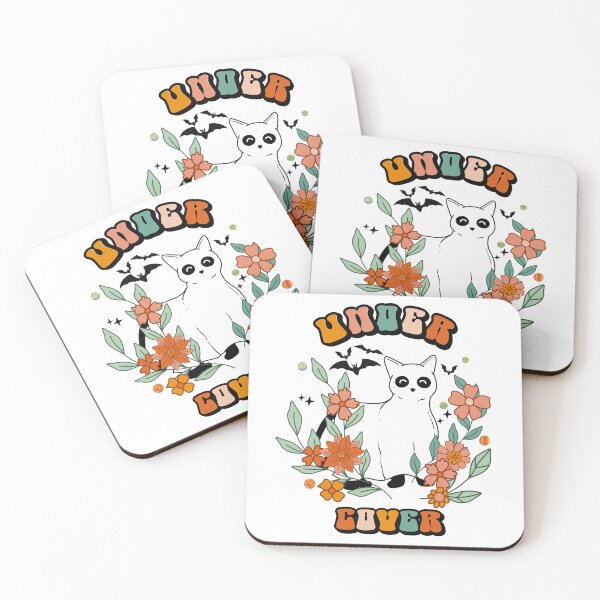 Item preview, Under Cover Halloween ghost cat in retro flowers and Halloween bats designed and sold by InnaMGraphic.