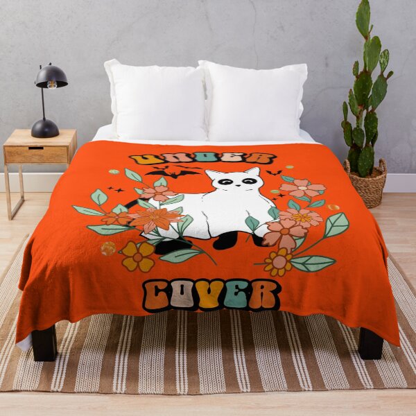 Item preview, Under Cover Halloween ghost cat in retro flowers and Halloween bats designed and sold by InnaMGraphic.
