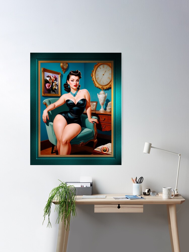 The Clock Is Ticking Pin Up Girl Retro Poster Art AI Concept