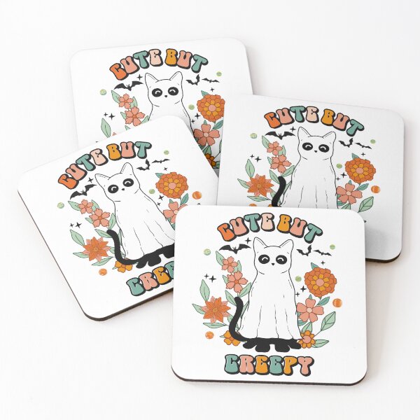 Item preview, Cute but Creepy Halloween ghost cat in retro flowers and Halloween bats designed and sold by InnaMGraphic.