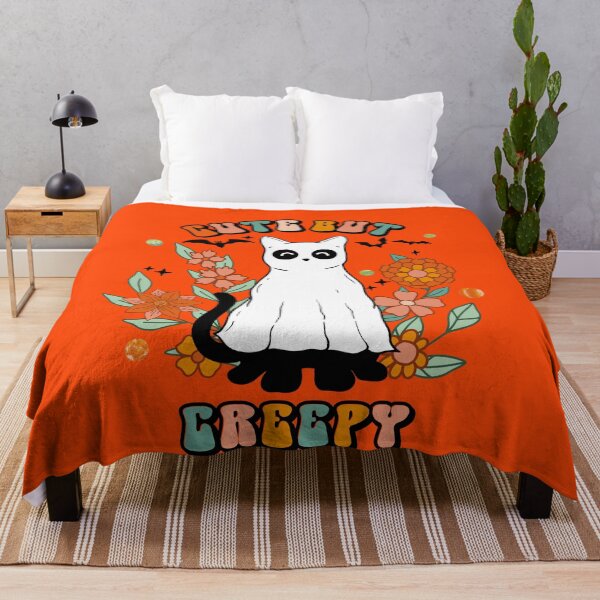 Item preview, Cute but Creepy Halloween ghost cat in retro flowers and Halloween bats designed and sold by InnaMGraphic.