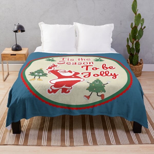 Item preview, Tis the season to be jolly, retro vintage Christmas tree doing rock and roll sign and vintage Santa Claus designed and sold by BigfeetLittlepaws.