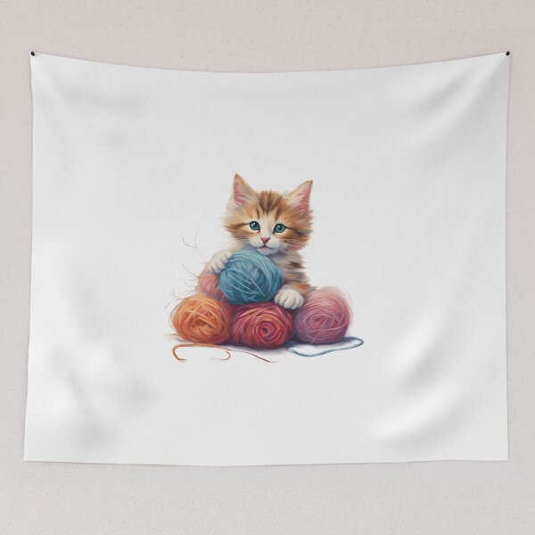 Item preview, Kitten and yarn rolls designed and sold by Vibes-vintage.