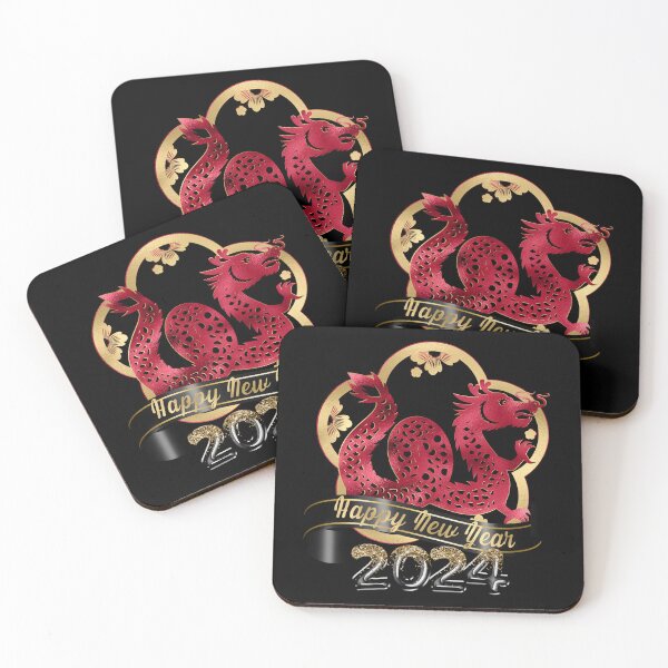 Item preview, Happy New Year 2024 | Happy Chinese New Year | Lunar New Year | Year of the Dragon | Red and Gold Metallic on Black designed and sold by StarryHeavens.