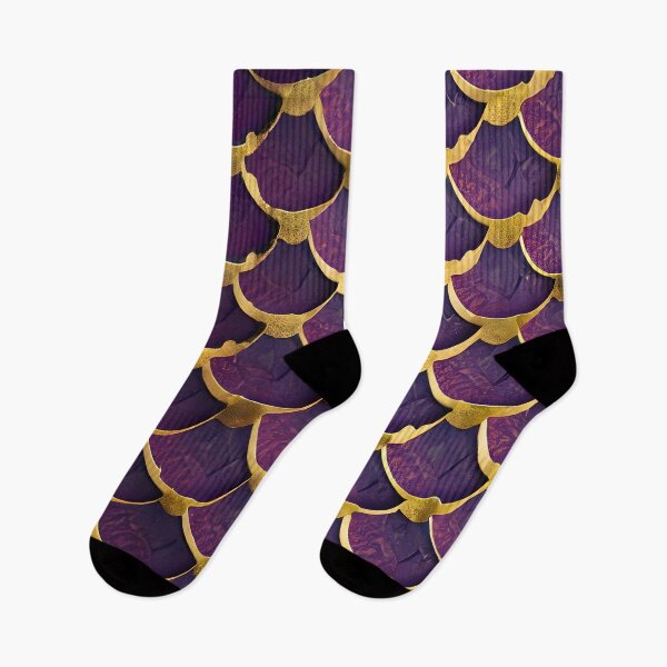 Aperçu de l'œuvre Écailles de poisson-nageoire, violet royal, violet foncé, or créée et vendue par Golden-Feathers.