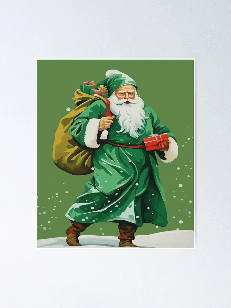 santa dressed in green Victorian Father Christmas Wearing Retro Robe Cut Out
