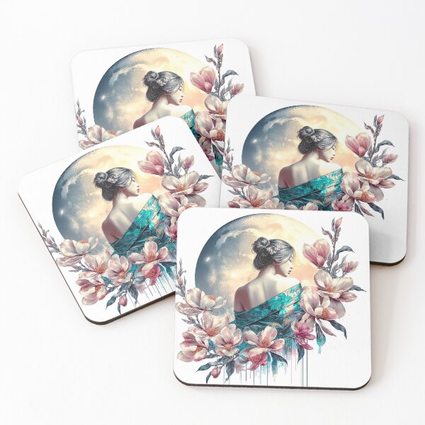 Item preview, moon and woman in magnolia flowers designed and sold by NEUMANN ArtWear Boutique.