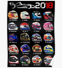 Formula 1 2018, new helmets of drivers Poster