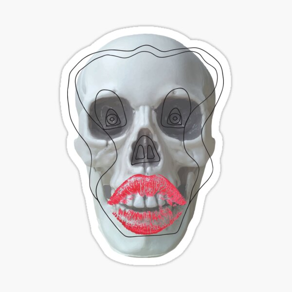 Skull with red lips - cut background Sticker